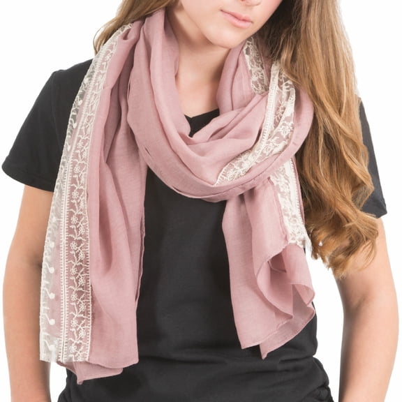 Pink - 70" x 30" Lace Accent Scarf