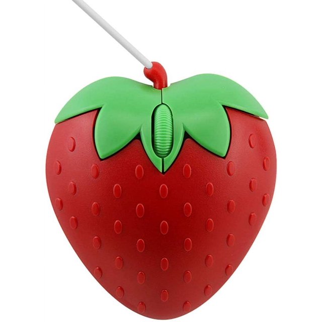 Ratón con cable USB, lindo ratón con forma de fresa y fruta, ratón óptico portátil, mini ratón de dibujos animados, 3 botones para computadora portátil y de escritorio