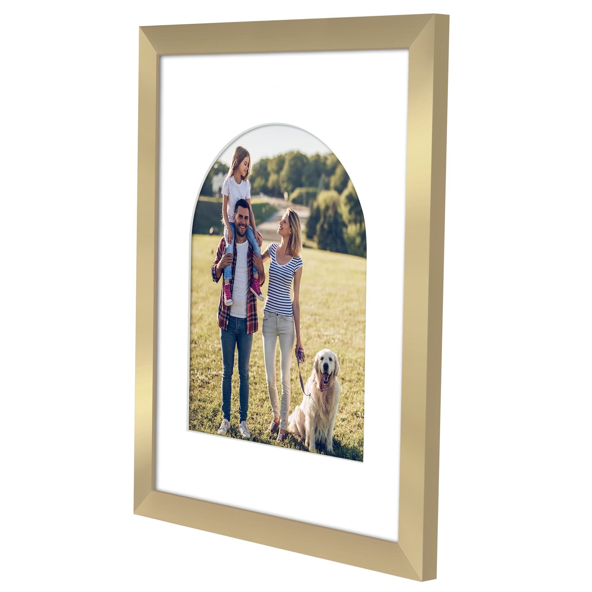 Americanflat 11x14 Picture Frame with Arch-Shaped Mat Shatter-Resistant Glass elevate cherished photos - Gold