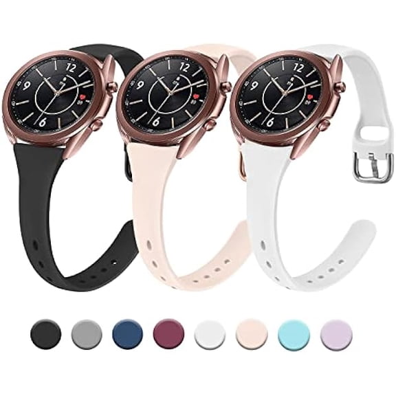can 3 Pack Slim Bands for Samsung Galaxy Watch 3 Bands 41mm Women Men, 20mm Soft Silicone Replacement Wristband Sport Strap for Galaxy Watch 3 Bands 41mm