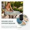 thumbnail image 4 of Round Outdoor Tablecloth with Umbrella Hole and Zipper, Teal Blue Brown Beach Coastal Tablecloth with Elastic Waterproof, Nautical Shell Starfish Coral Summer Patio Table Covers for 36" - 44" Tables, 4 of 9