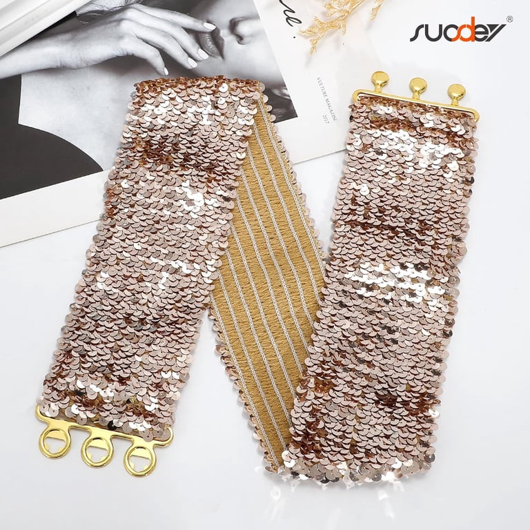 Sequin Elastic Wide Belts for Women Sparkly Glitter Stretch Disco Belt for  Dresses 70s 80s Costume Party - Walmart.com