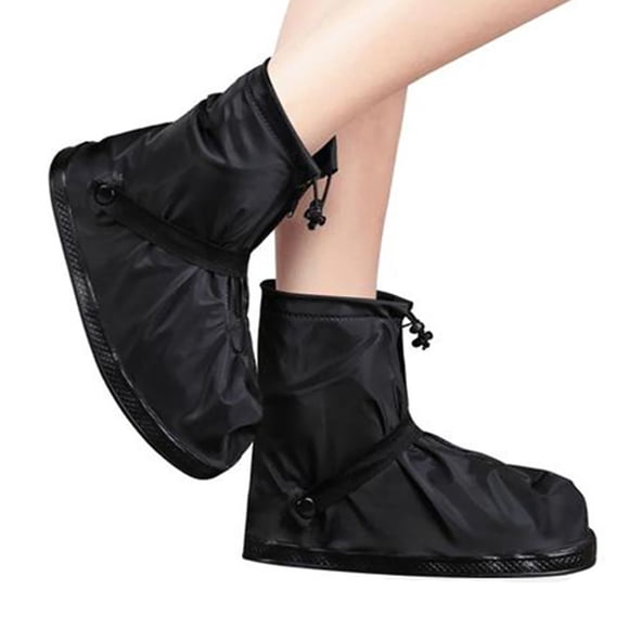 WRISTBIQUE Reusable Waterproof Shoes Cover with Zipper Closure for Protecting Shoes from Rain and Mud Black