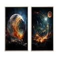 thumbnail image 2 of Designart "Celestial Worlds II" Galaxies Framed Wall Art Set Of 2 - Teal Fantasy Gallery Wall Frame Set For Home Decor, 2 of 6