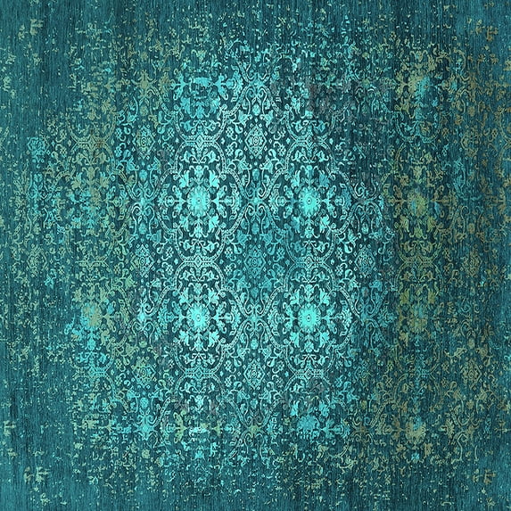 Ahgly Company Machine Washable Indoor Square Oriental Turquoise Blue Industrial Area Rugs, 8' Square