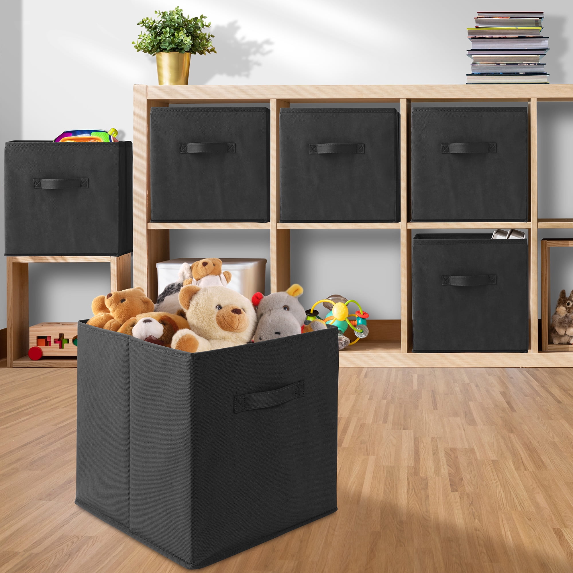 Casafield Set of 12 Fabric Storage Cube Bins, Black - 13" Collapsible Foldable Cloth Baskets for Shelves and Cubby Organizers