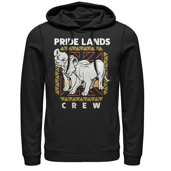 Men's Lion King Simba & Nala Pride Lands Crew  Pull Over Hoodie Black Large