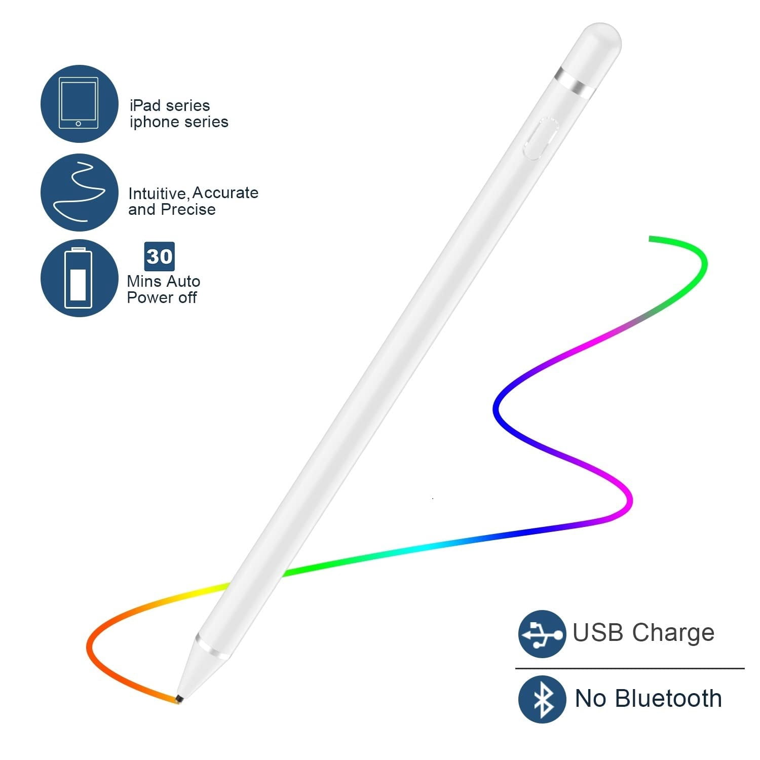 Stylus Pen for iPad, WeluvFit Digital Stylish Pen Pencil Rechargeable, Compatible with All Touch Screens, White