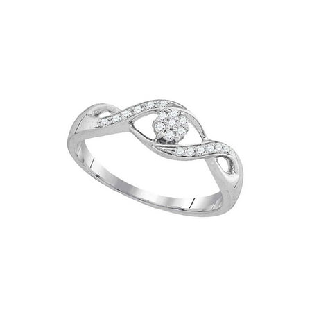 Cluster Twist - 10kt White Gold Womens Round Diamond Twist Flower Cluster Ring 1/8 Cttw