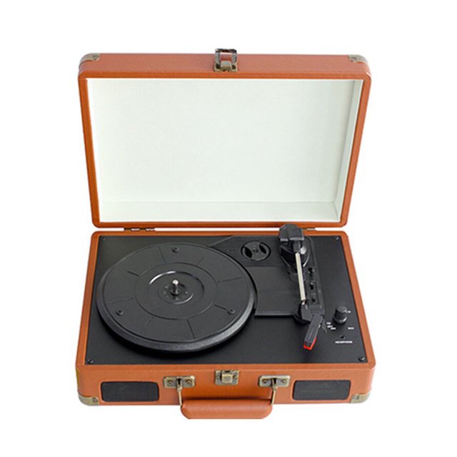 Vintage fonógrafo portátil maleta tocadiscos cinturón Drive tocadiscos con
