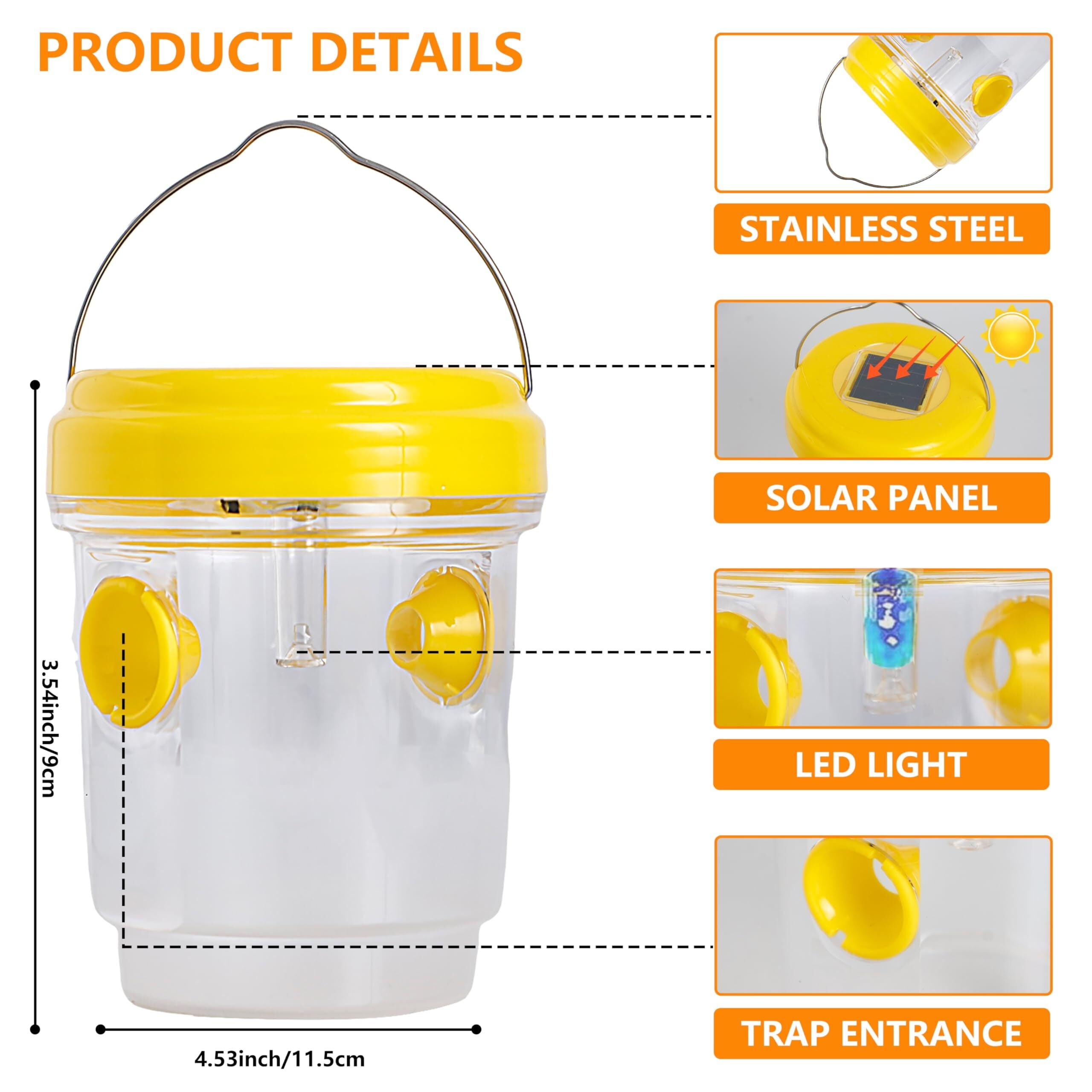 3 Pack Wasp Traps Outdoor Hanging, Solar Bee Trap for Outside, Hornet Traps, Bee Wasp Catcher Outside Garden