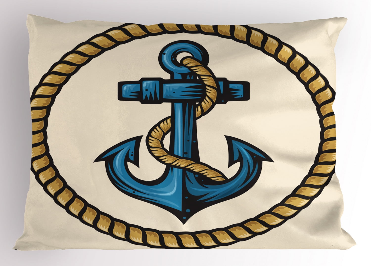 White Blue Lunarable Anchor Pillow Sham Old Nautical Emblem with Anchor on a Striped Background Freedom Heritage 36 X 20 Decorative Standard King Size Printed Pillowcase 