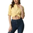 thumbnail image 1 of INSPIRE CHIC Chemises pour Femmes à Boutons, Manches Longues Retroussables, Col à Revers, TG Jaune, 1 of 6