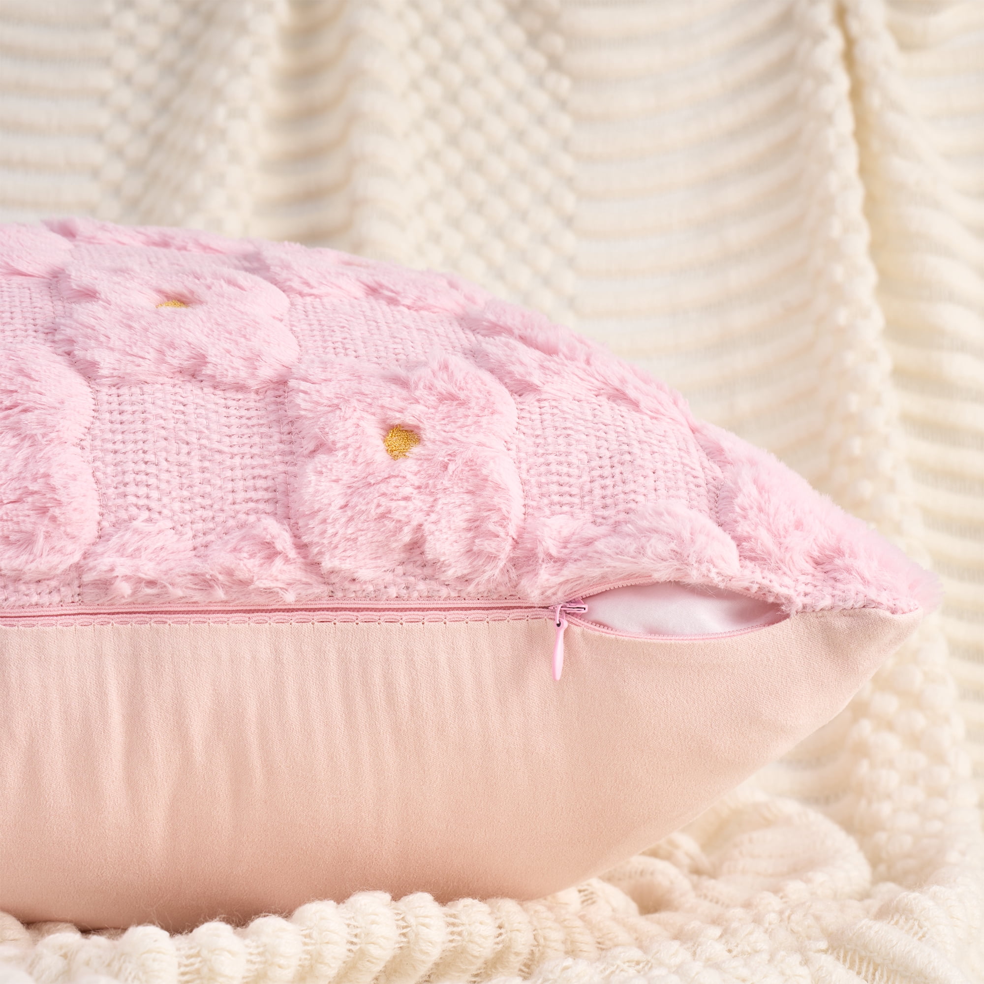 Unique Bargains Cute Daisy Embroidery Pillow Covers Pack of 2 Pink 20" x 20"