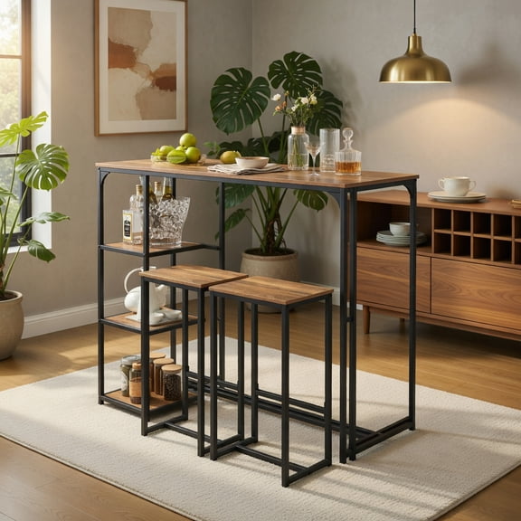 Topcobe 3-Piece Bar Table Set for 2 Bar-Height Dining Table with 2 Stools, Modern Furniture for Dining Room, Practical, Easy to Assemble-Rustic Brown