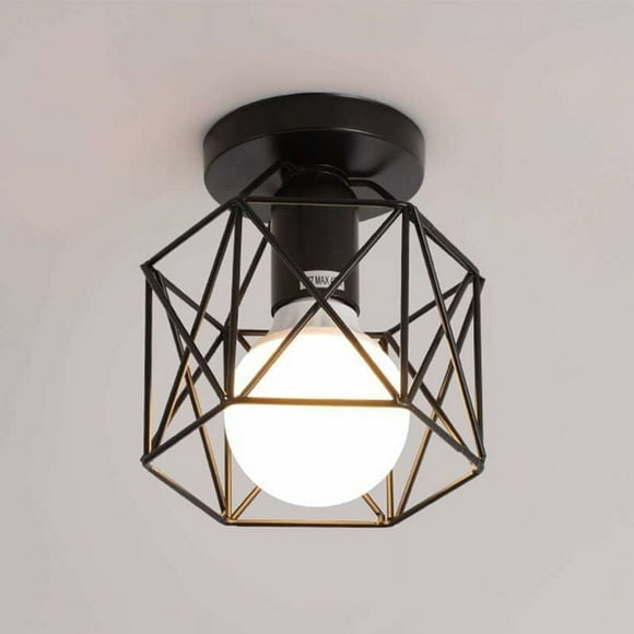 Industrial Farmhouse Light Fixtures For Bedroom, Multi-Layer Lacquer Anti-Corrosion Rustic Black Cage Semi Flush Mount Ceiling Light With Exquisite Design For Dining Room Living
