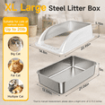 thumbnail image 2 of XL Open Top Stainless Steel Cat Litter Box, Light Gray-1Pack, High Sides Extra Large Capacity, 2 of 8