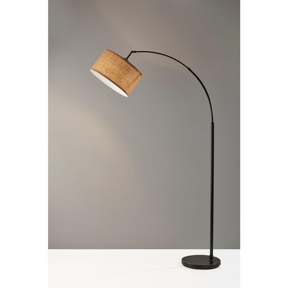 Adesso 68” Traditional Rotary Switch Antique Bronze Arc Floor Lamp with Burlap Drum Shades
