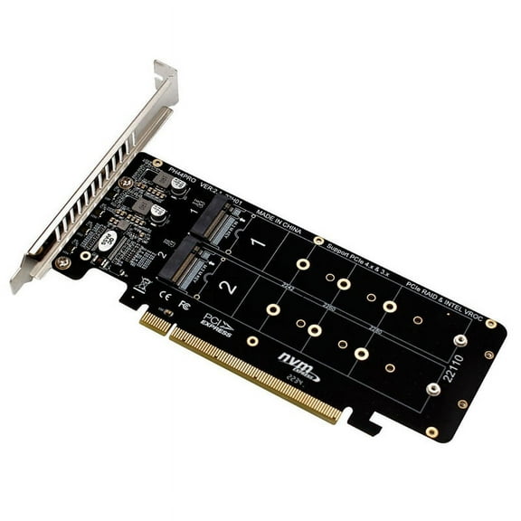 PCIE 4.0 Dual-Disk PCIeX16 to M.2 M-Key NVME SSD Expansion Card,Supports 4 NVMe M.2 M Key 2280 SSD
