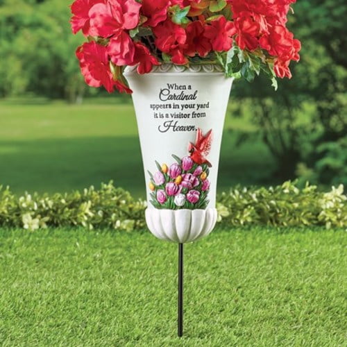Sentimental Cardinal Memorial Vase Stake