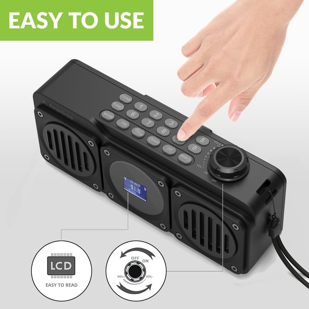 Avantree Boombyte - Portable Digital FM Radio with Bluetooth Speaker, Superb Sound, Metal Finish, MP3 Player, Support Micro SD Card & USB Audio Input, Long Play Time, Rechargeable, Easy to Use