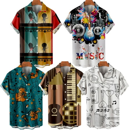 

MLFU Plus Size Music Festival Button Down Short Sleeve Hawaii Shirts Regular Fit Cotton Clothes For Men