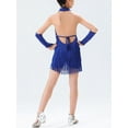 thumbnail image 6 of Alvivi Kids Girls Latin Ballroom Dancing Outfits Sleeveless Tassels Fringed Leotard Dresses with Gloves Royal Blue 11-12, 6 of 7