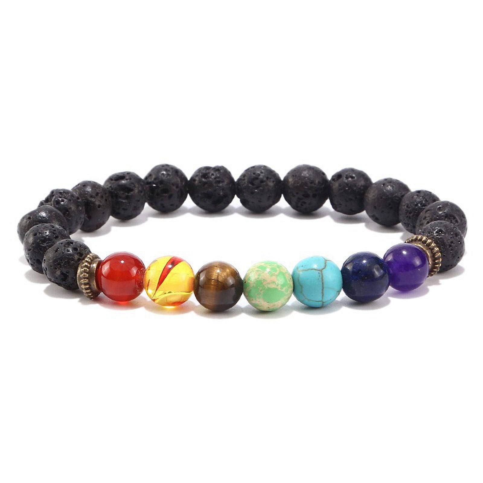 2 Pack 7 Chakra Bracelets With Lava Rocks - 8mm Healing Stone Beads & Essential Oil Diffuser (One Size)