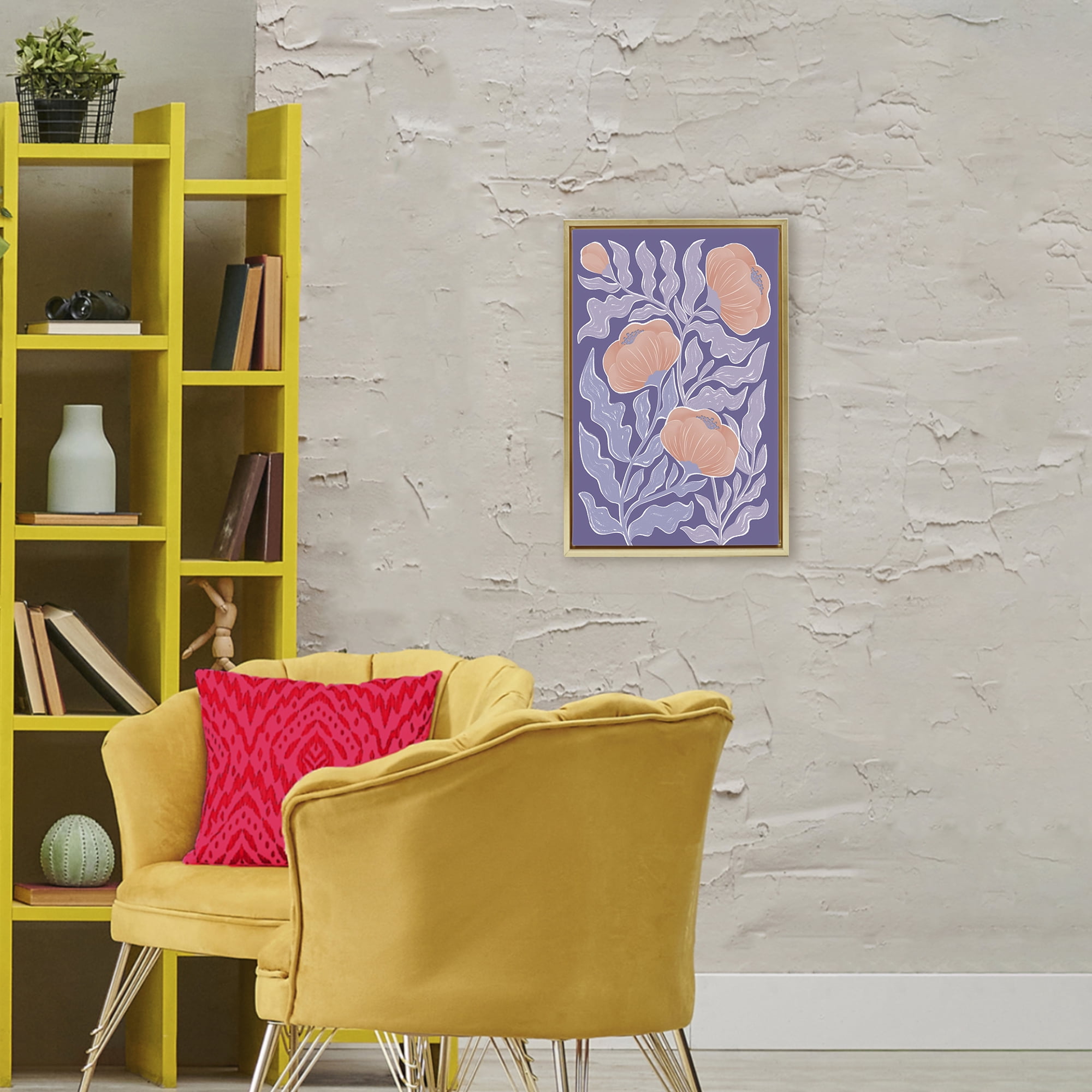 Stupell Industries Midcentury Purple Poppies Gold Framed Floater Canvas Wall Art, design by Martina Pavlova