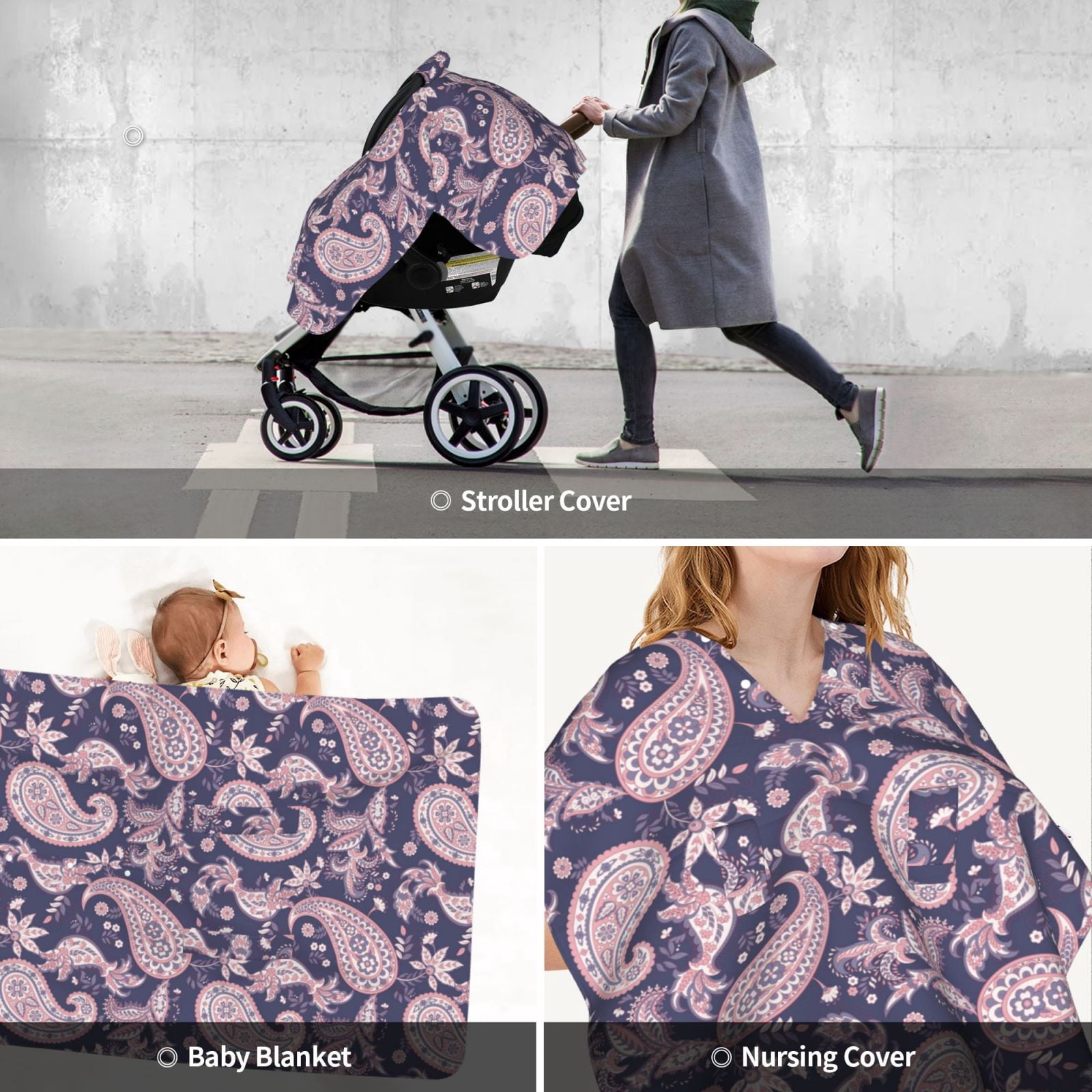 Car Seat Cover Baby - Pink Purple Paisley Breathable Infant Car Seat Cover for Baby Carseat, Lightweight Comfort Baby Essentials Must Haves Newborn Stuff for Girl Boy