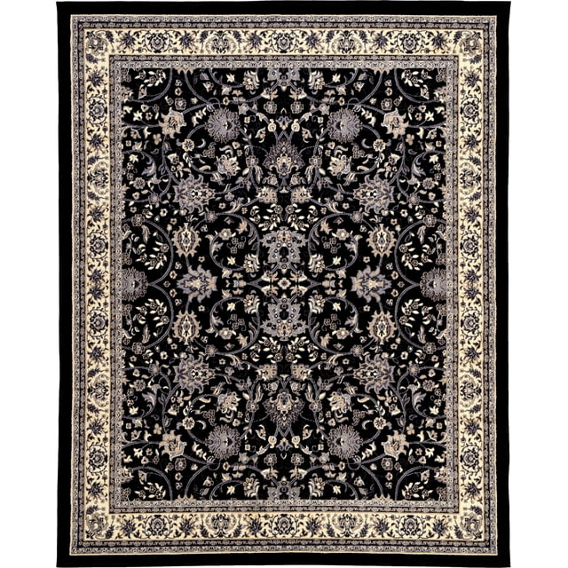 Unique Loom Kashan Traditional Floral Area Rug, 8 x 10 Feet, Black/Gray
