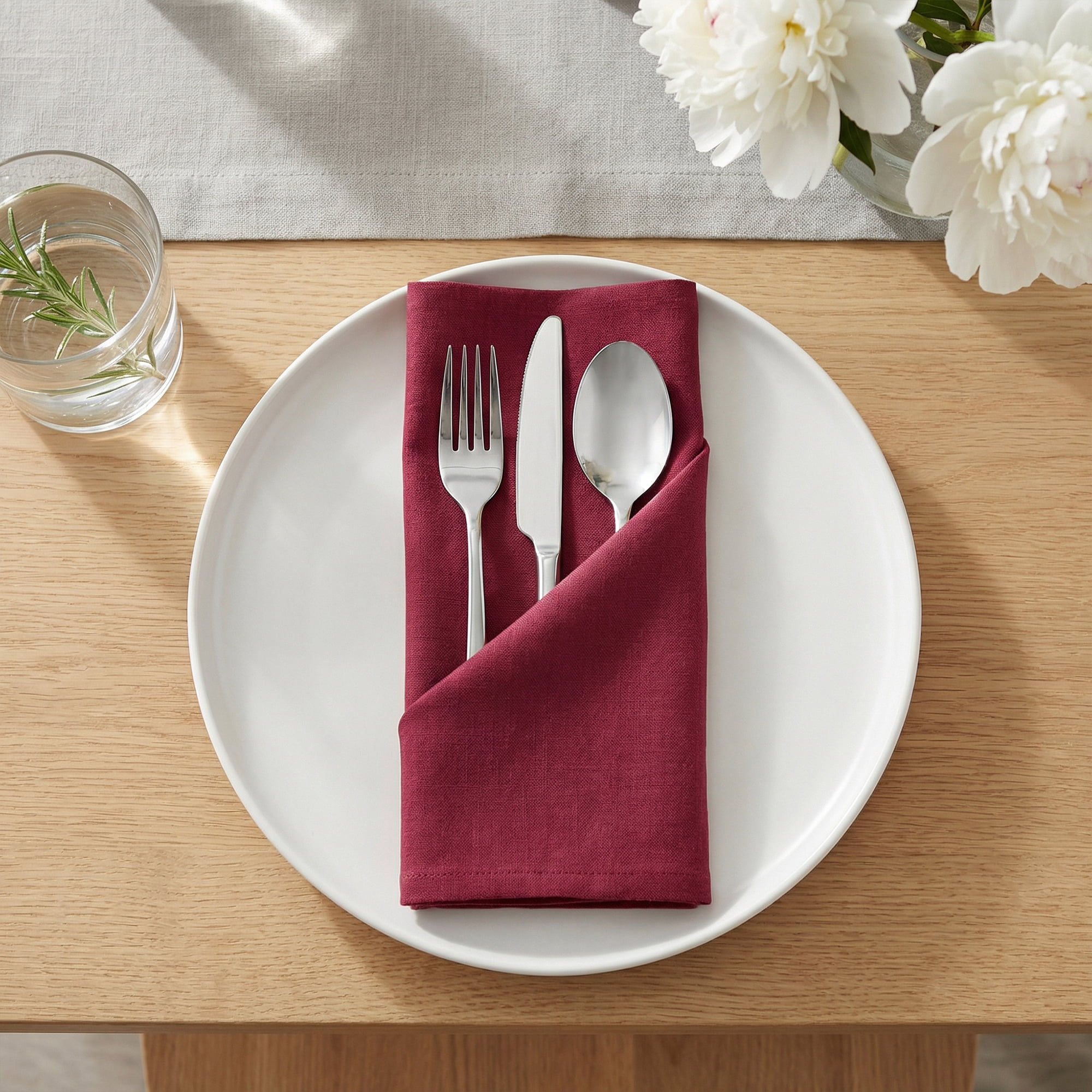 Unique Bargains 12Pcs Cotton Washable Reusable Events Cloth Napkins Burgundy 16x16inch