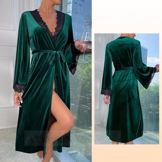 luxary bottle green dressing gown Defitshape Women's Velvet Nightgown Bathrobe Set Luxury 2 Piece Full Length Lace Robe Pajamas Fancy Pj Set Dark X-Large Occasion:Destination-wedding