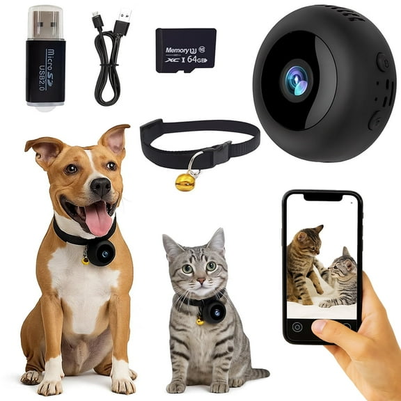 Cat Camera Collar with Phone APP HD 1080p Mini Camera with 64gb Sd Card Pet Collar Camera for Dog/Cat
