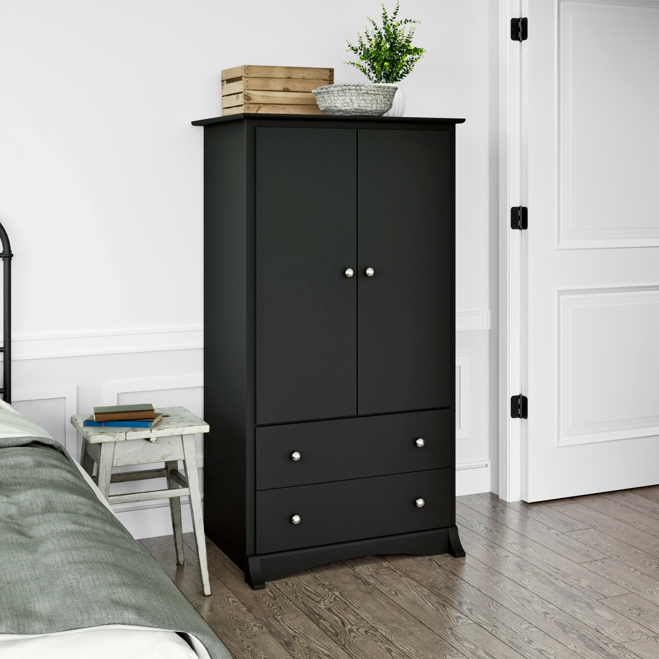 Prepac Sonoma Wardrobe Cabinet: Armoire Dresser for Bedroom with Adjustable Shelf. Features 2-Door Wardrobe Closet & 2 Drawers, Ideal Closet for Bedroom, 22"Dx31.5"Wx58.75"H, Black - BDC-3359-K