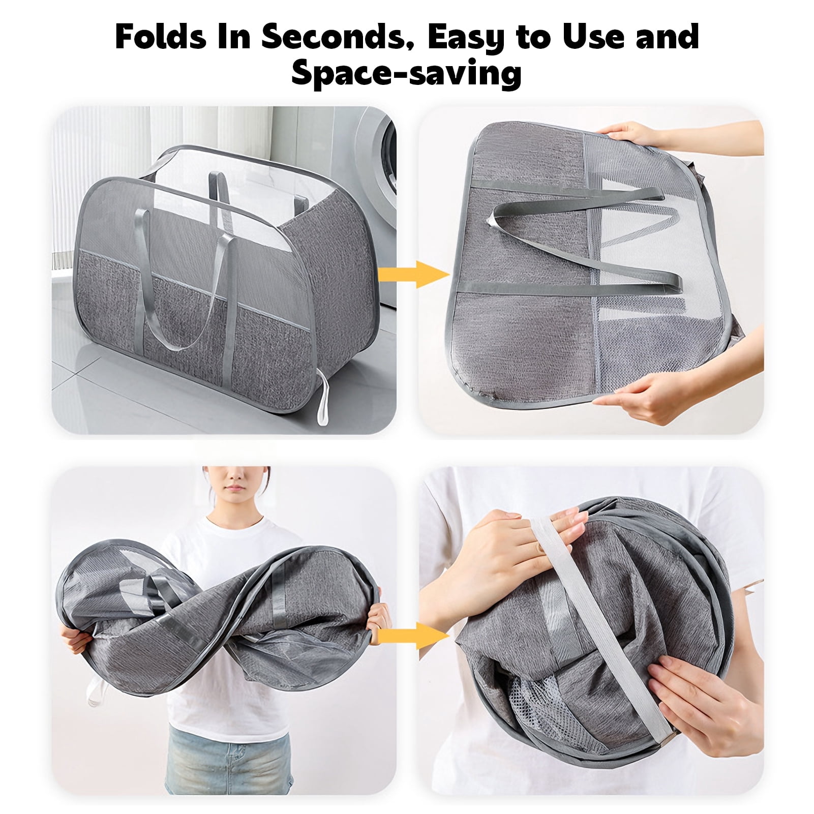 Godance Collapsible Laundry Baskets with Easy Carry Handles, 95L Large Foldable Laundry Hamper - Tear-Proof Pop Up Clothes Hamper for Storage - Space-Saving Laundry Basket for Bedroom, Bathroom, Dorm