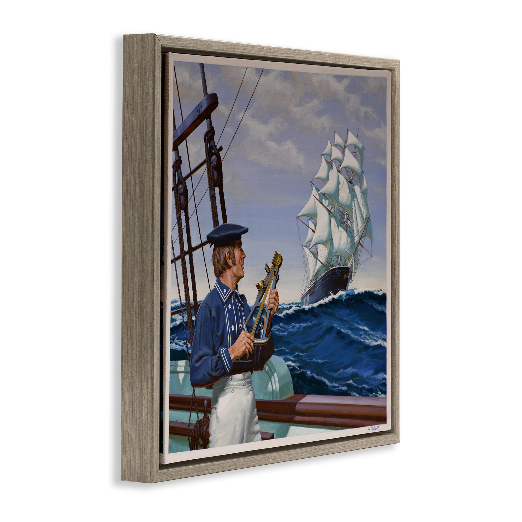 Flying Cloud Sailing Ship Brown Framed Floater Canvas Wall Art, design by Wind River Studios