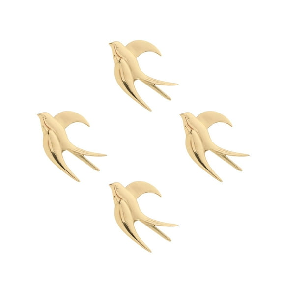 FRCOLOR 4pcs Birds Wall Figurines Bird Wall Art Flying Birds Sculptures 3.73X2.5 Inch Brass 3d Hanging Ornament Lifelike Animal For Home Decor
