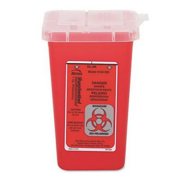 1 PK,Impact 1-Quart Sharps Container, Plastic, Red (7350)