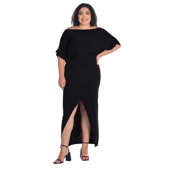 Plus Size Batwing Sleeve Front Slit Maxi Dress
