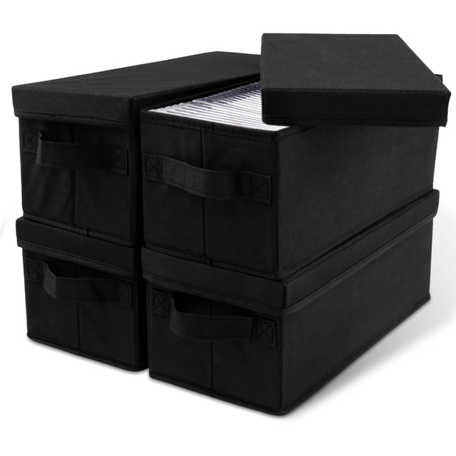 HLONK Lot de 4 Boîtes de Rangement pour DVD Organisateurs de Films - Porte-Disques avec Couvercles pour Ranger Solution Parfaite de Rangement pour Étui de DVD Porte-DVD