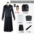 thumbnail image 1 of Disfraz de Cosplay familiar de Wednesday Addams para adultos y niños, uniforme escolar, chaqueta, falda, traje para mujer, ropa de fiesta de Halloween, 1 of 4