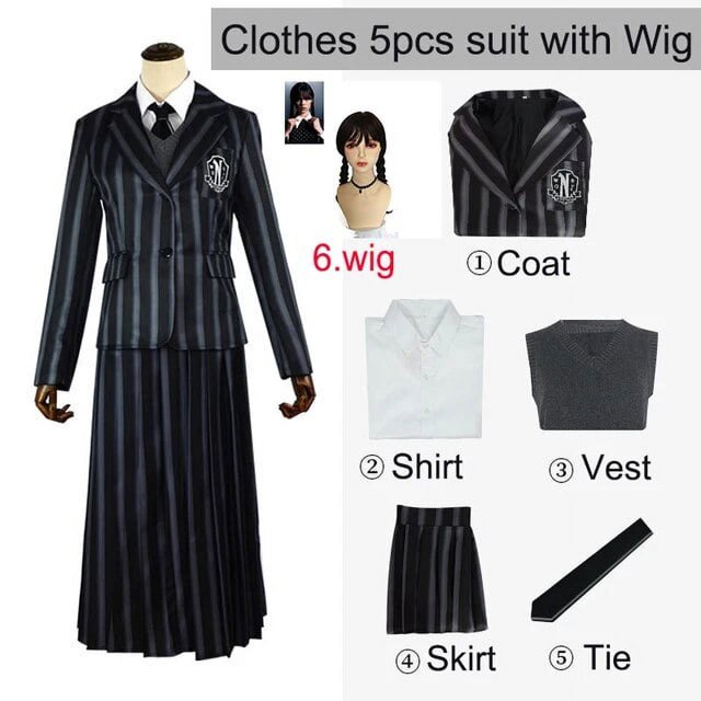 Disfraz de Cosplay familiar de Wednesday Addams para adultos y niños, uniforme escolar, chaqueta, falda, traje para mujer, ropa de fiesta de Halloween