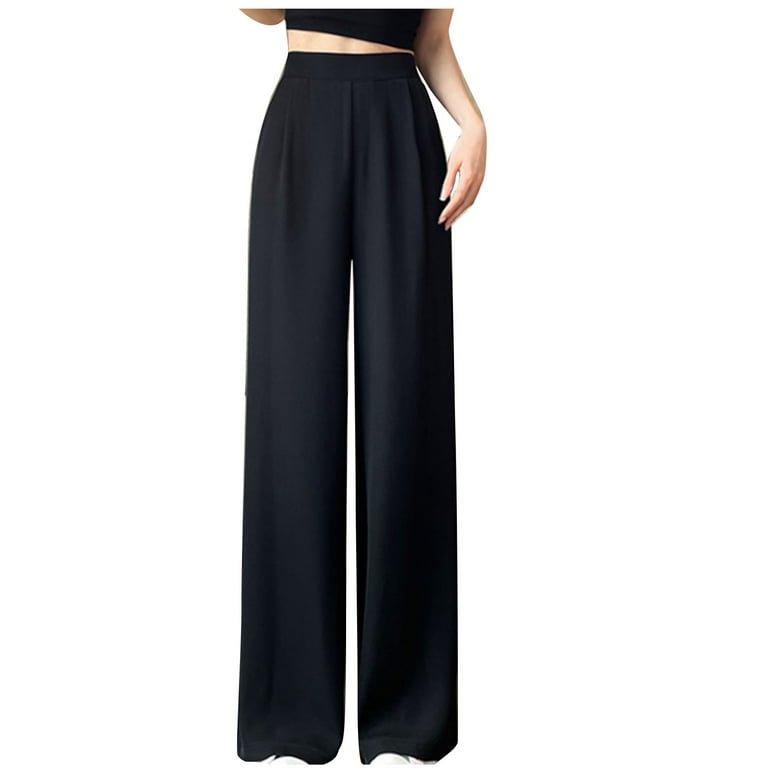 Wyongtao Dress Pants Women Women's Casual Wide Leg High Waisted Trousers  Spring and Autumn Solid Color Straight Long Pants Black XL 