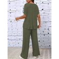 thumbnail image 5 of Women'S 2pcs Casual Short Sleeve Solid Color Top and Long Pants Trouser, 2 Piece Outfits Set for Women Army Green M, 5 of 8