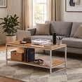 thumbnail image 4 of ZENY Modern Rectangle 2-Tier Coffee Table for Living Room Wood Frame, Natural, 4 of 13