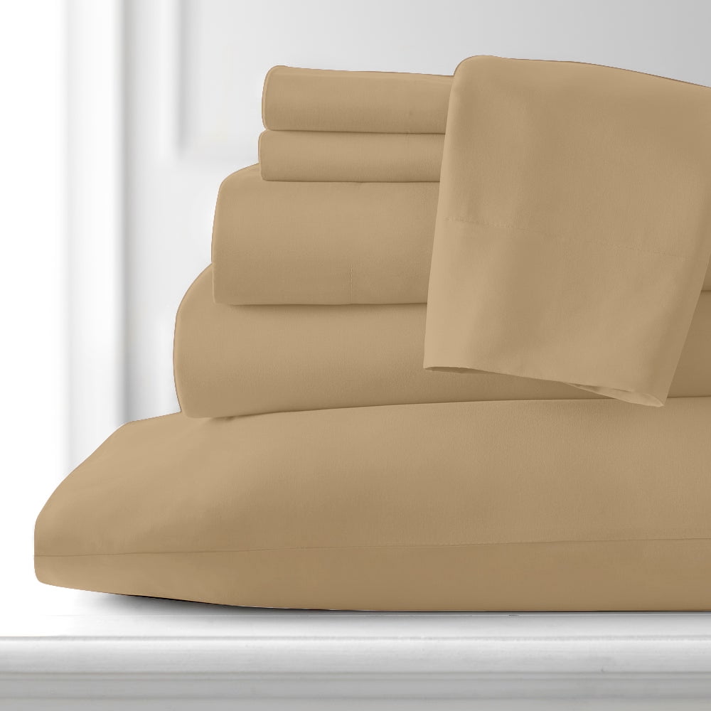 Premium Home Collection Microfiber Soft Cooling Bed Sheet Set - 6 Piece, King, Khaki
