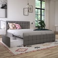 thumbnail image 1 of CosmoLiving by Cosmopolitan Elizabeth Upholstered Bed with Storage, Queen, Light Grey Linen, 1 of 8