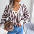 thumbnail image 6 of Womens Fall Fashion 2022! QLEICOM Sweaters for Women, Women's Fashion Autumn Winter Long Sleeve Stripe Contrasting Lantern Sleeve V-Neck Sweater Tops On Clearance, 6 of 6