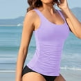 thumbnail image 3 of ZQGJB Tankini Swimsuits for Women Two Piece Tummy Control Bathing Suits Solid Color Summer Blouson Tankini Top with Sporty Boy Shorts(Light Purple,L), 3 of 3